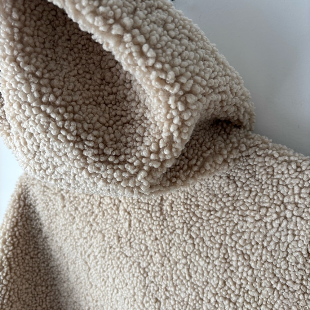 SEIFINI cropped Sherpa Teddy Jacket XS Beige Cozy Hooded Zip Snap Fleece Soft - Picture 9 of 13